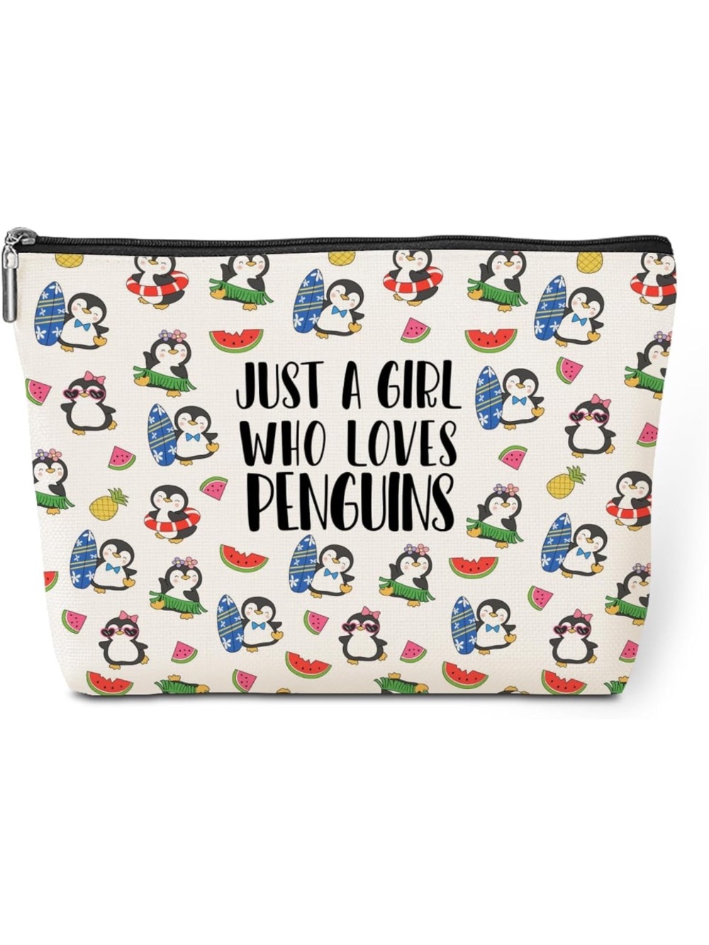 🚘 🆕 Just A Girl Who Loves Penguins Cosmetic Bag Cream with Multicolor Penguins